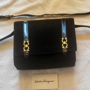 Authentic Salvatore Ferragamo Shoulder Bag (Black, Suede Leather)